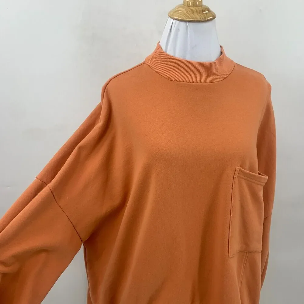 Nap Loungewear Oversized Sweater Womens M Medium Pumpkin Mock Neck Patch Pocket